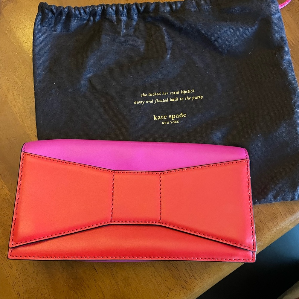 Kate Spade Rare 2 Park Avenue Beau Pink  Red Bow Clutch
